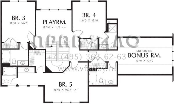 Проект двухэтажного дома с гаражом на три и более машин в стиле Ранчо S5-383 (2559-00601)