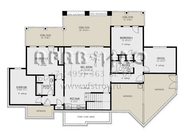 Проект одноэтажного дома с гаражом на три и более машин в американском стиле S5-359 (286-00103)