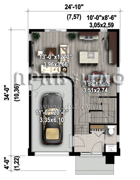 Проект двухэтажного дома с гаражом на одну машину в современном стиле S5-122 (6146-00393)