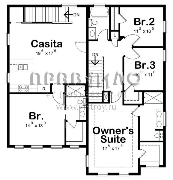Проект двухэтажного дома с гаражом на две машины в прибрежном стиле S5-232 (402-01572)
