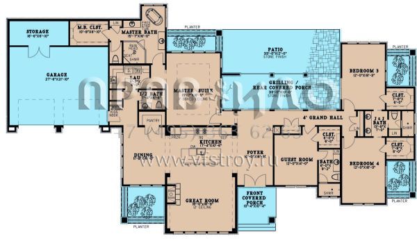 Проект одноэтажного дома с гаражом на две машины в стиле Райт S5-287 (8318-00215)
