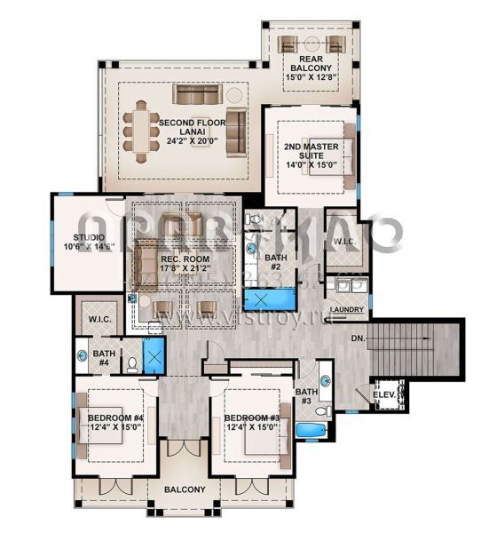 Проект двухэтажного дома с гаражом на три и более машин в прибрежном стиле S5-523 (207-00118)