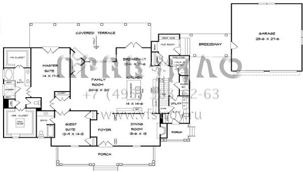 Проект двухэтажного дома с гаражом на две машины в стиле Ранчо S5-359 (6082-00040)