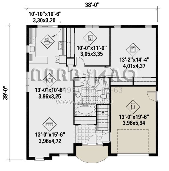Проект одноэтажного дома с гаражом на одну машину в стиле Ранчо S5-107 (6146-00447)