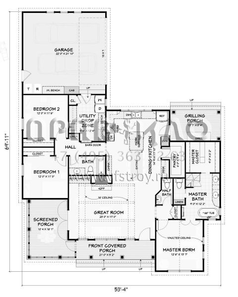 Проект одноэтажного дома с гаражом на две машины в стиле Ранчо S5-168 (3125-00026)