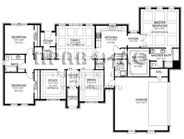 Проект одноэтажного дома с гаражом на две машины в стиле Ранчо S5-199 (9940-00014)
