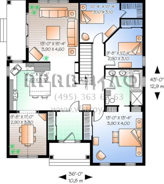 Проект одноэтажного дома без гаража в стиле Ранчо S5-129 (034-00619)