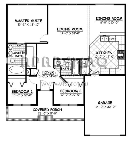 Проект одноэтажного дома с гаражом на одну машину в стиле Ранчо S5-111 (526-00001)