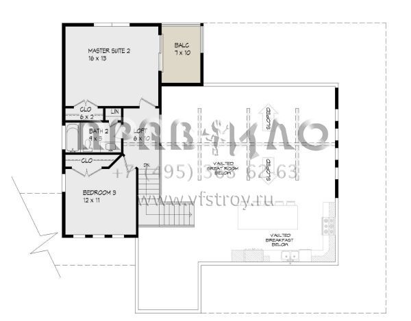 Проект двухэтажного дома с гаражом на две машины в стиле Ранчо S5-220 (940-00437)