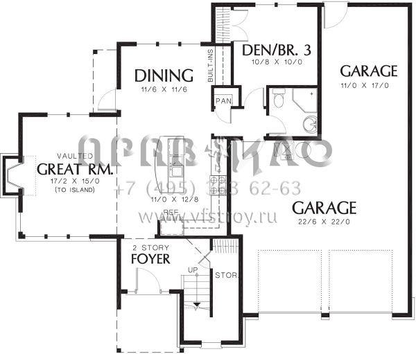 Проект двухэтажного дома с гаражом на три и более машин в стиле Ранчо S5-158 (2559-00285)