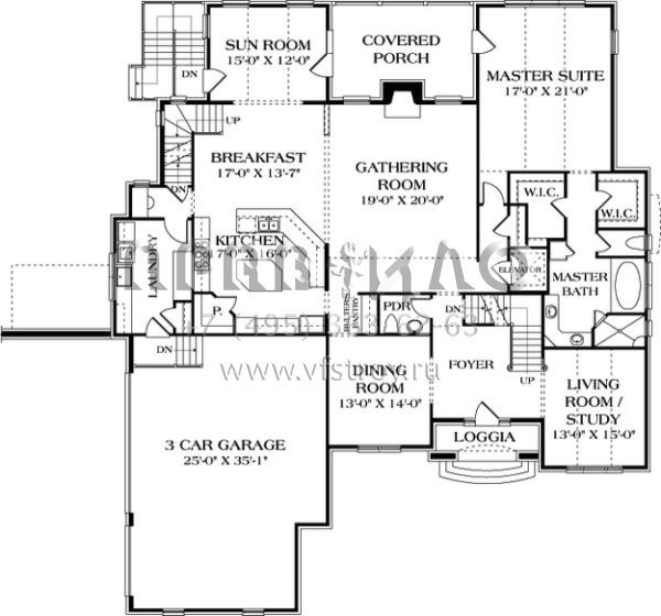 Проект двухэтажного дома с гаражом на три и более машин в стиле Ранчо S5-656 (3323-00551)