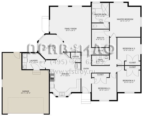 Проект одноэтажного дома с гаражом на две машины в стиле Ранчо S5-219 (2802-00254)