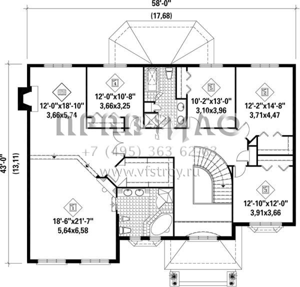 Проект двухэтажного дома с гаражом на две машины в стиле Ранчо S5-404 (6146-00197)
