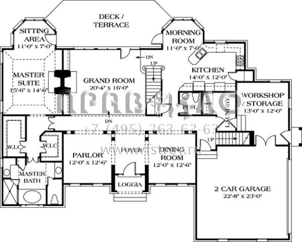 Проект двухэтажного дома с гаражом на две машины в стиле Ранчо S5-300 (3323-00286)