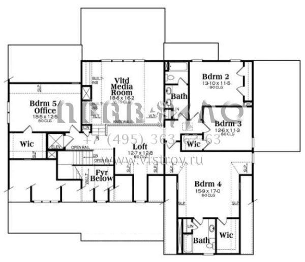 Проект двухэтажного дома с гаражом на три и более машин в стиле Ранчо S5-377 (009-00261)