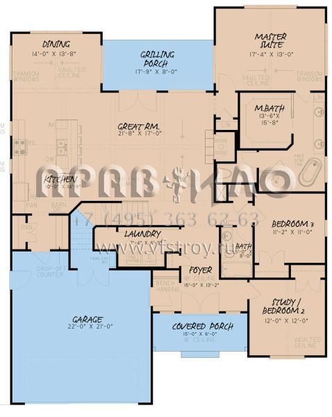 Проект одноэтажного дома с гаражом на две машины в стиле Ранчо S5-186 (8318-00154)