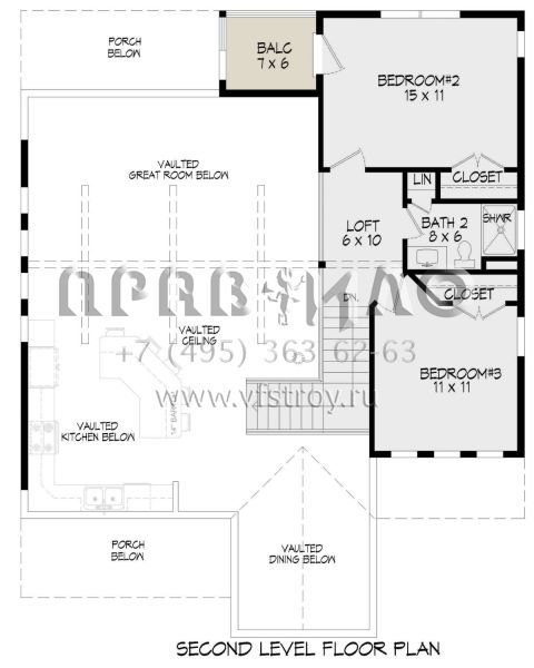 Проект двухэтажного дома без гаража в стиле Ранчо S5-183 (940-00309)