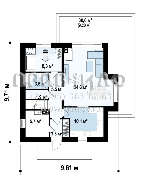 Проект пятикомнатного мансардного дома с двускатной крышей и с эркером s3-122-4 (Z44 A)