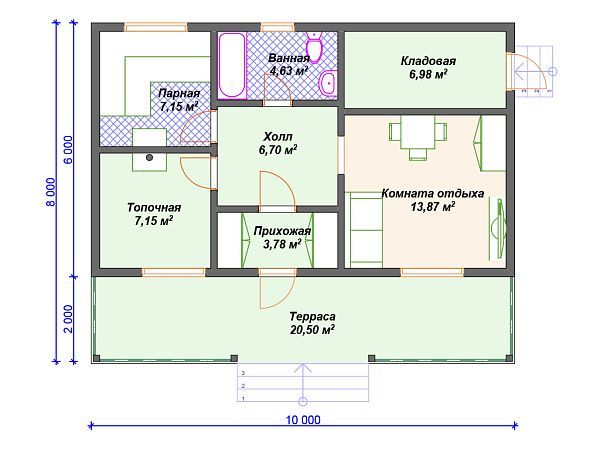 Проект деревянной бани SB4-71 (Б-066)