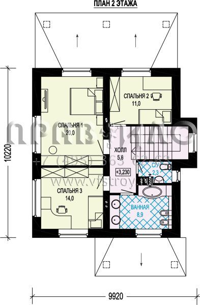 Проект двухэтажного кирпичного дома с четырьмя спальнями S7-135(5-46.1)