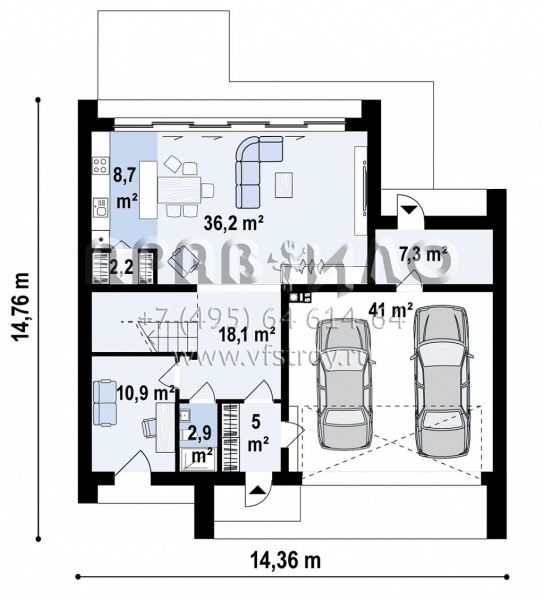 Проект современного дома с мансардой, большой площадью остекления и гаражом на два автомобиля S3-224-1 (z493)