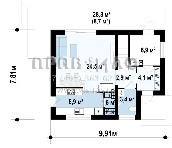 Проект частного дома с кровлей без карниза  S3-110-1 (Z229)