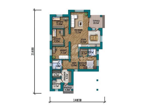 Проект с фасадом из серого кирпича и террасой S2-135 (545-136-1Г)