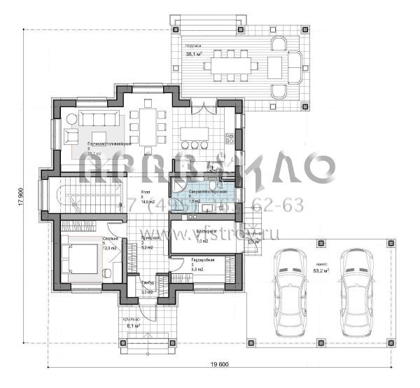 Проект стильного классического двухэтажного загородного дома S-199