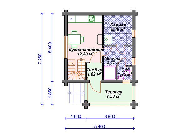 Проект деревянной бани SB4-64 (Б-080)