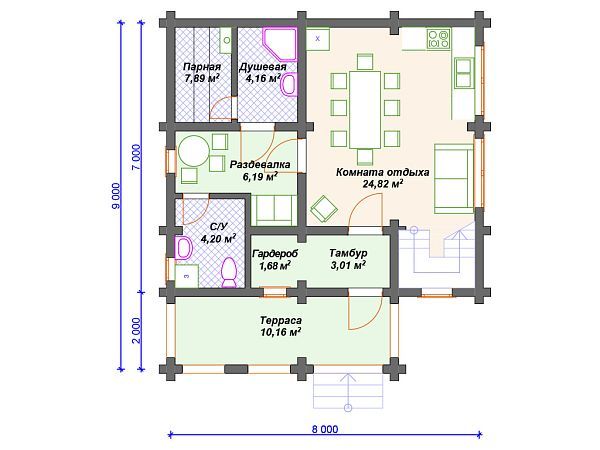 Проект деревянной бани SB4-107 (Б-074)