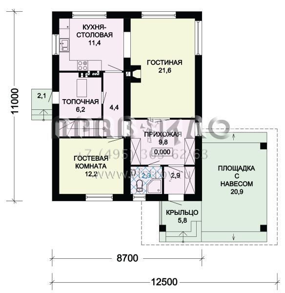 Загородный дом из газобетона с навесом для автомобиля S7-149 (3-37a)