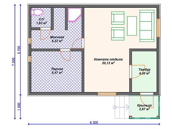 Проект деревянной бани SB4-44 (Б-026)