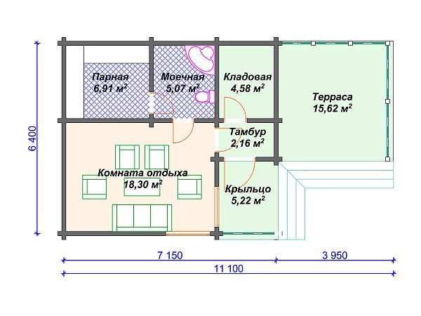 Проект деревянной бани SB4-58 (Б-071)