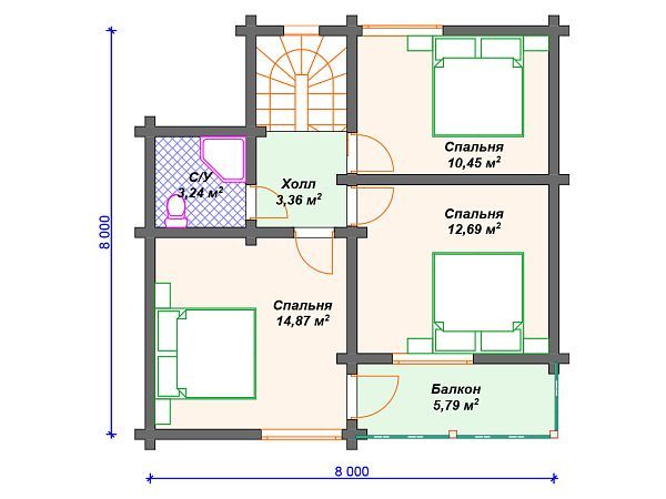 Проект деревянного дома с 3 спальнями и мансардой S4-104 (ДС-014)
