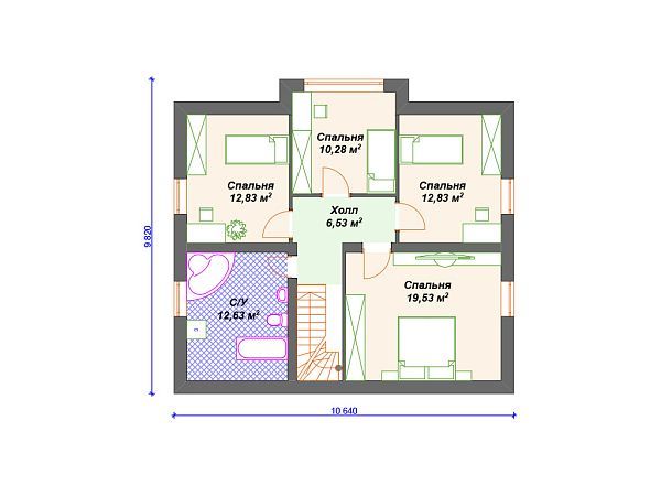 Проект каменного дома с мансардой и террасой S4-221 (К-088)
