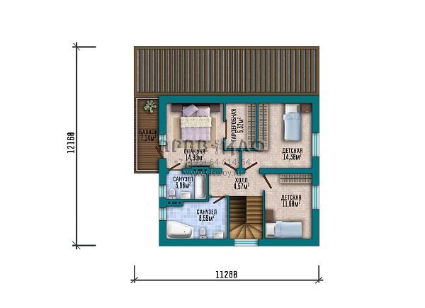 Проект загородного дома с мансардой, большой террасой и балконом с главного фасада S2-165 (309-165-1М)