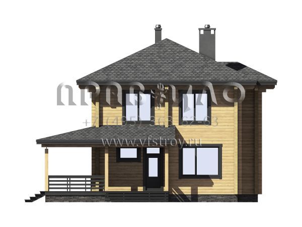 Проект двухэтажного деревянного дома с террасой S7-145 (1-53)