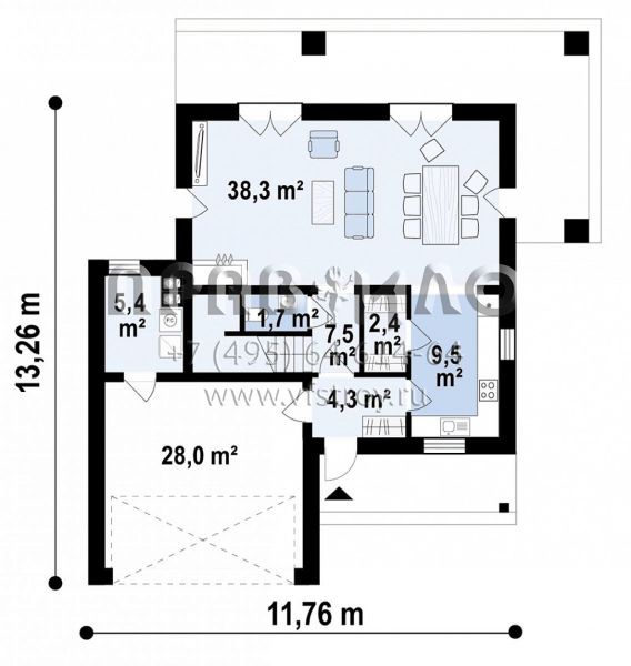 Проект двухэтажного дома в стиле хай-тек с четырьмя спальнями, гаражом и террасой S3-173-6 (zx171)