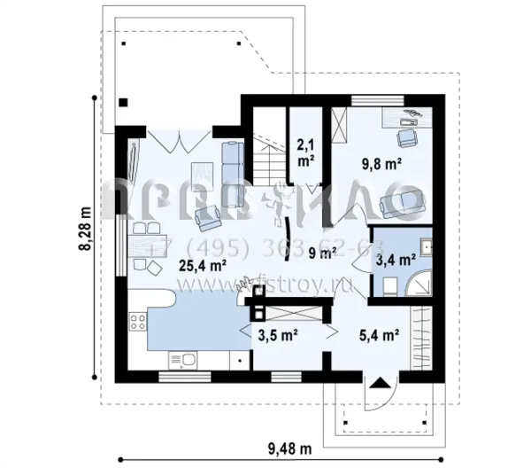 Проект частного дома с мансардой и террасой S3-117-1 (Z75)