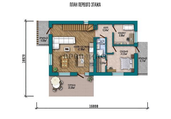 Проект мансардного дома в современном стиле с тремя спальнями и большой террасой S2-166 (267-166-1М)