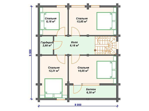 Проект деревянного дома из бревна S4-137 (ДО-150)
