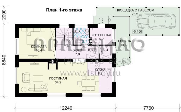 Экономичный загородный дом с навесом S7-167 (3-32а)