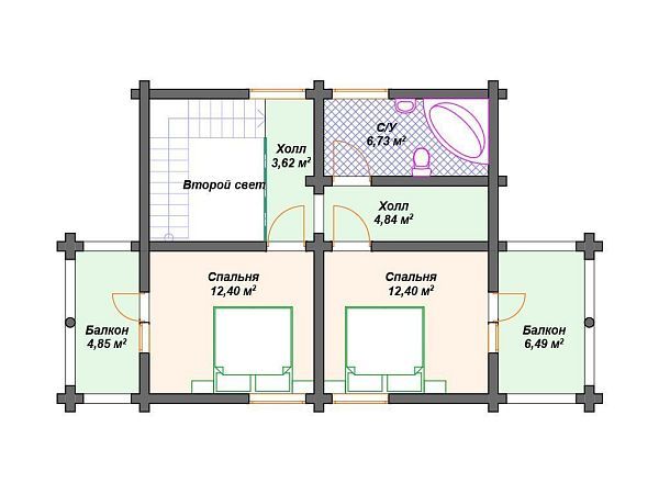 Проект деревянного дома из бревна 7 на 8 м с мансардой S4-113 (ДО-102)
