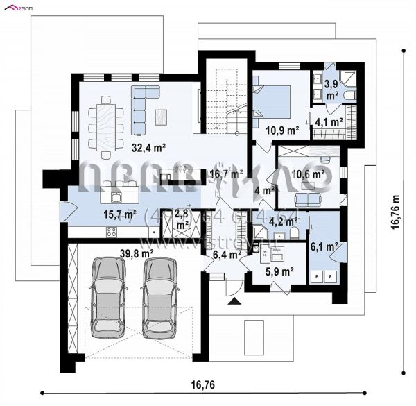 Проект дома в стиле хай-тек с большим гаражом и просторной террасой над ним S3-211-3 (Zx159)