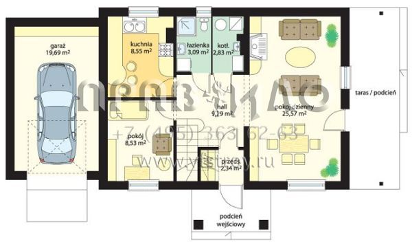 Проект загородного частного дома с гаражом S8-144-2 (Радостный с Гаражом)
