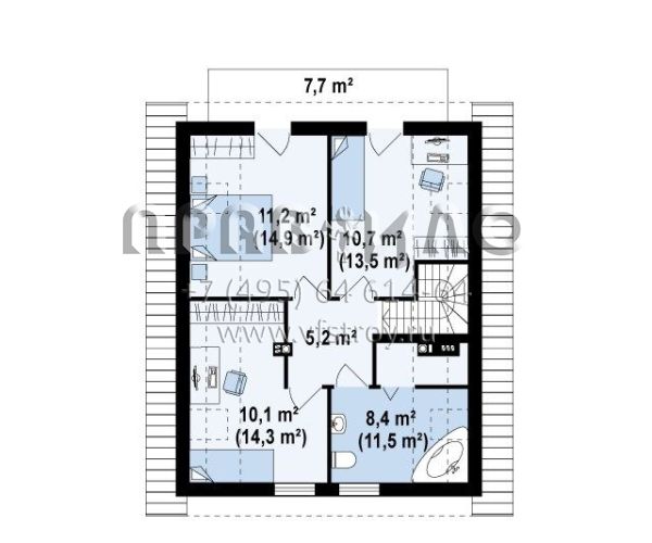 Проект прямоугольного экономичного дома с мансардой  S3-119-3 (Z45)