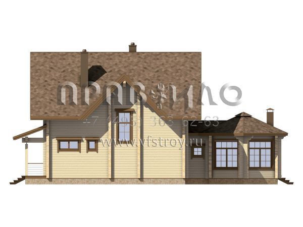 Загородный дом из бруса с шестигранной верандой S7-195 (1-42d)