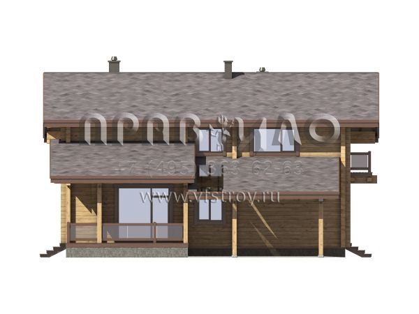 Проект загородного дома из бруса с навесом для автомобиля S7-195 (1-49)