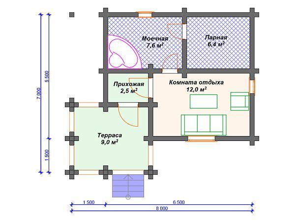 Проект деревянной бани SB4-37 (Б-032)