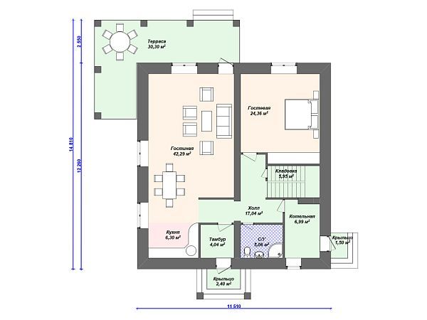 Проект каменного дома с 3 спальнями S4-246 (К-149)